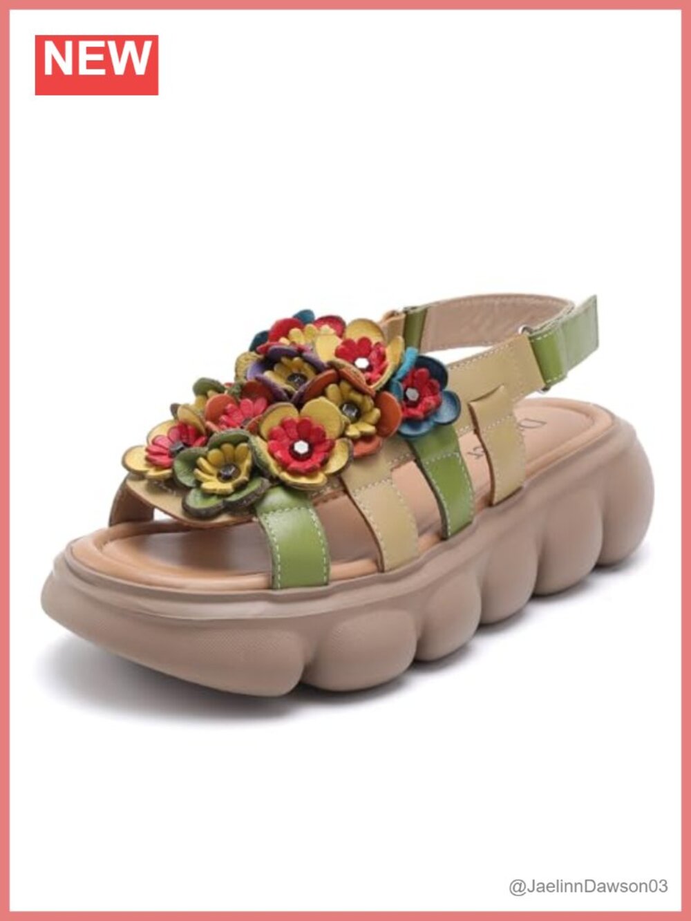 Dressy Platform Sandals with Floral Design Hook-and-Loop Strap Cushioned Summer